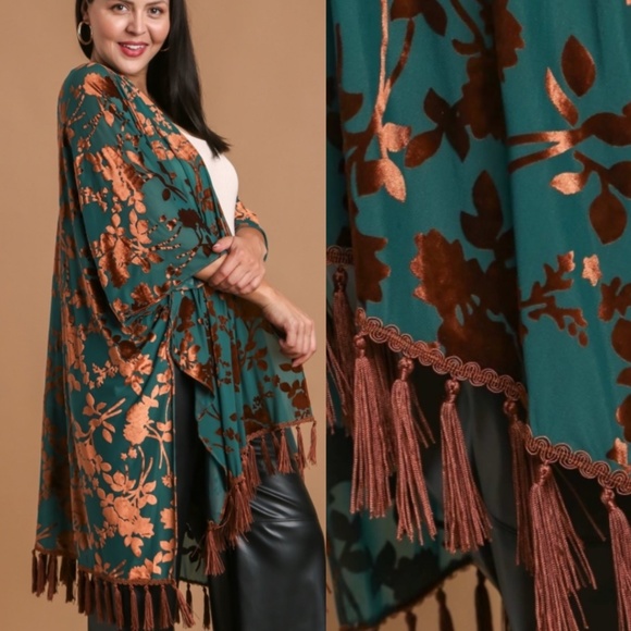 Umgee Boho Velvet Bohemian Fringe Kimono XL 1X 2X - Picture 3 of 3